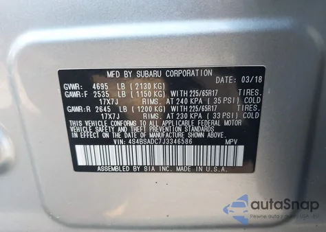 2018 Subaru Outback 2.5I Premium z USA, uszkodzony, nr VIN 4S4BSADC7J3346586